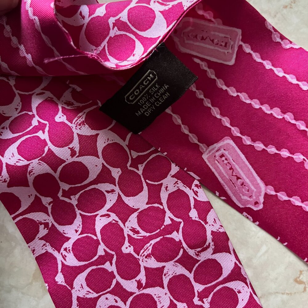 Coach Monotone Pink Silk Bag Scarf Y2K - Picture 4 of 4